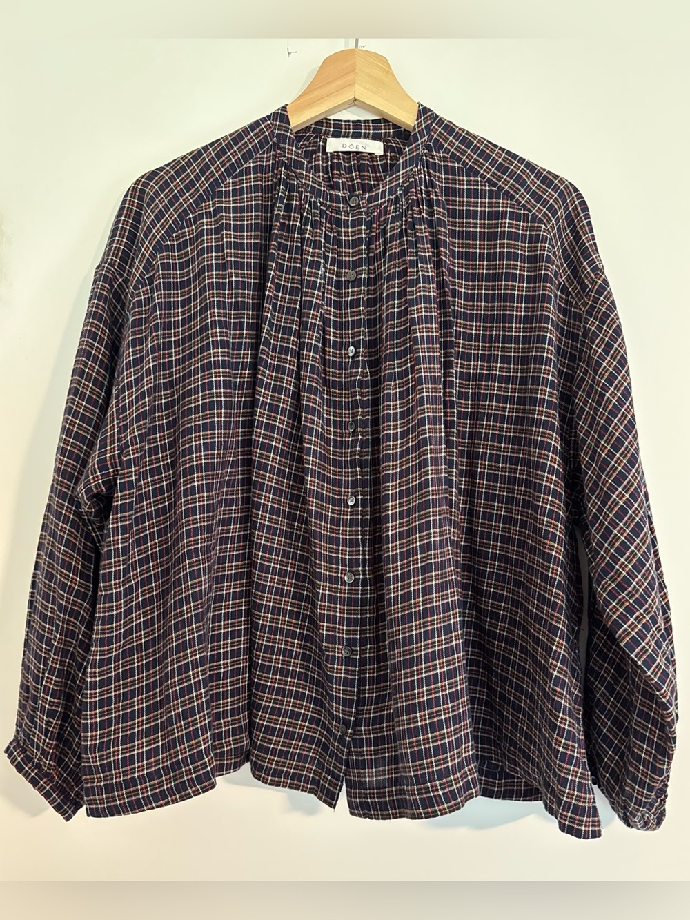 Doen Jane Blouse Midnight Blue St. Germain Plaid in Size Small